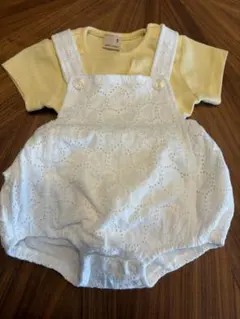 petit main フリル付きオーバーオールセット 80