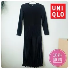 【美品】ユニクロ コンビネーションワンピース S ロング 長袖 ブラック