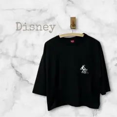 ディズニー ミッキーマウス ポケットTシャツ 5分袖 ブラック Mサイズ
