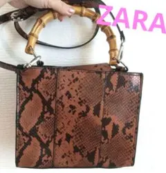 未使用★ZARA パイソン柄 バンブーハンドル ショルダーバッグのサムネイル