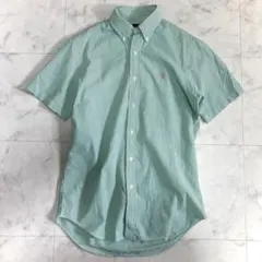 美品 ラルフローレン シアサッカーストライプシャツ 半袖 グリーン S