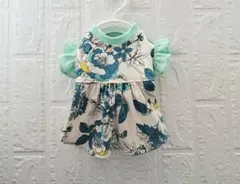 胴36　ハンドメイド 　花柄ギャザーワンピース　フリル袖