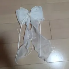 ホワイトシフォンリボンヘアピン