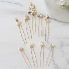 ヘッドドレス ヘアピン 結婚式 披露宴 髪飾り ブライダル パール ゴールド
