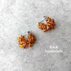 ハンドメイド チェコ ビーズ フープ ピアス アンバーカラー シルバー