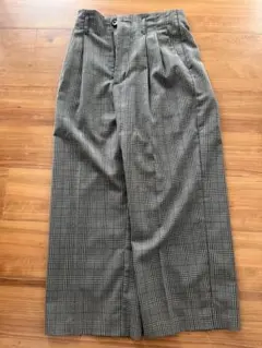 GU チェック柄 ワイドパンツ スラックス グレー系 M