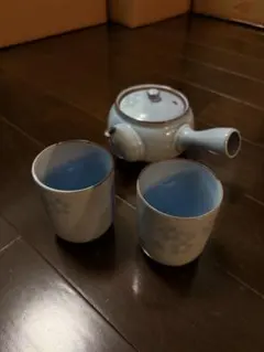 水色 陶器 急須と湯呑みセット