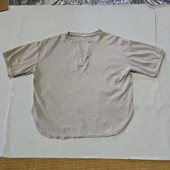 GUベージュ リブ編み Vネック TシャツサイズXL