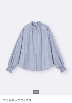 GU 長袖チェックシャツ M フリルネックブラウス
