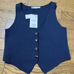 ZARA ネイビー Vネック ニットベスト L 未使用品