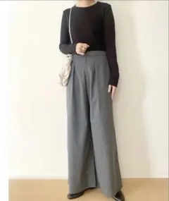 UNIQLO C 感動タックワイドパンツ　ストライプ　グレー　Mサイズ