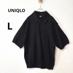 美品 UNIQLO L メンズ ブラック ウォッシャブルニットポロセーター 半袖
