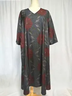 着物リメイク 花柄Vネックロングワンピース