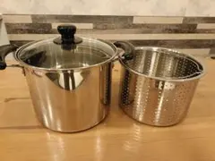 パスタ鍋 直径22cm ガラス鍋蓋付 IH対応 ステンレス シルバーのサムネイル