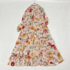 著名人着用✨ZARA 花柄シフォンティアードワンピース　　シアー　インナー付き