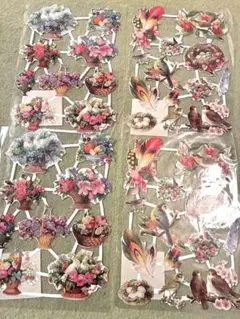 お花や鳥のデザインシート　2種類4枚セット