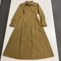 GU ウエストタックシャツワンピース 長袖 XSサイズ ブラウン