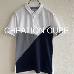 CREATION CUBE 切替ポロシャツ 半袖 バイカラー 白 グレー 紺 Sのサムネイル