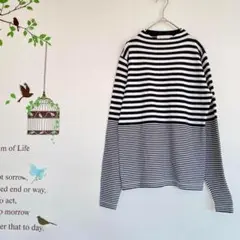 ファーリーレート/ モックネック ボーダーニット 柔らかニット 白黒モノトーン