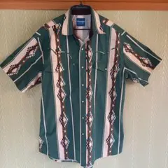 Wrangler ウエスタンシャツ 半袖 総柄 グリーン