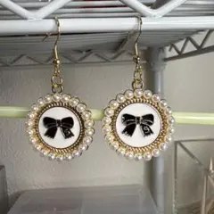 リボンとパールのピアスセット