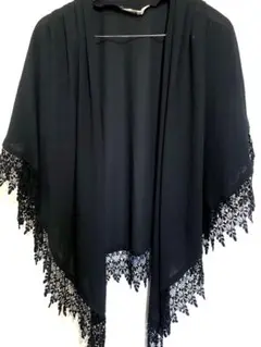 【匿名配送】極美品 Lallberte ラリベルテ ブラックレーストリムショール