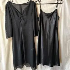 コムサイズム ワンピース チュール 透け 七分袖 キャミソール セット L 黒