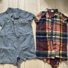 ギャップ　GAP デニム・チェック柄ロンパース