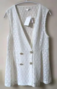 新品 しまむら NOWNOW レースペプラムベスト　Lサイズ