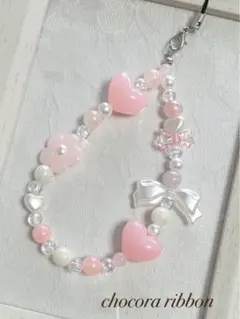 【432】ビーズストラップ ピンク キャンディービーズ キーホルダー リボン