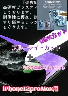 iPhone12proMax用ブルーライトカットガラスフィルムとカメラフィルム