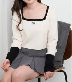 Chico スクエア胸刺繍チビニット　アイボリー