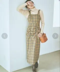 新品タグ付きmysty woman ウエストギャザーチェック柄ワンピース
