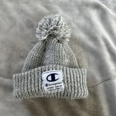 ニット帽　子ども　キッズ　グレー　ボンボン