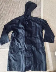 未使用、ネイビー フード付きレインロングコート