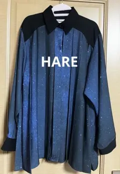 美品！HAREハレ スノーガラプリーツシャツ ブルー