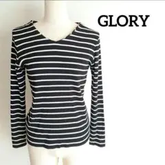 グローリー♡GLORY リブニットトップス　Vネック　ボーダー　細リブ　黒　白