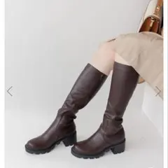 RANDA ストレッチ　トラックソールロングブーツ(ダークブラウン/Sサイズ)