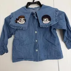 デニムブルー 長袖シャツ キャラクター刺繍
