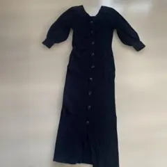 リブ編みブラックニットワンピース