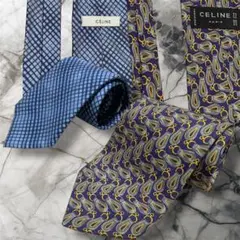 【美品】CELINE　セリーヌ　現行タグ品等総柄シルクネクタイ　まとめ2点セット