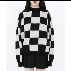 WEGO チェック柄ニットセーター（ブラック・ホワイト）
