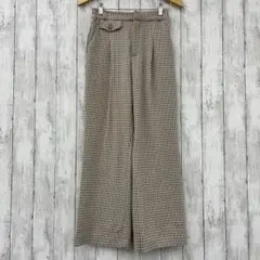 【 VIS 】洗える ストレートパンツ チェック柄 ブラウン Sサイズ