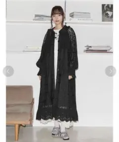 merry jennyレース素材 ブラック ロングコート
