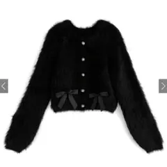 GRL シャギーニットリボンショート丈カーディガン pm415