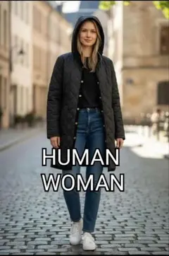 ヒューマンウーマン フーデッド キルティング コート ロング ダークブラウン M