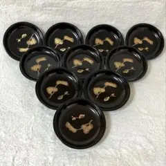 輪島塗 漆器 松取り皿茶懐石道具 松梅模様 皿 10枚セット 使用品 伝統芸能