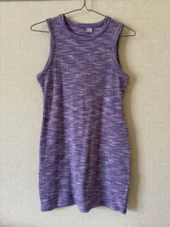 リブ編みノースリーブミニワンピース Lサイズ