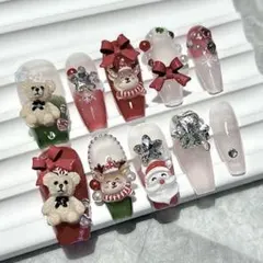 クマクリスマス ネイル ネイルチップ