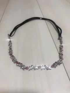 新品　スワロフスキー　花モチーフ ヘアバンド ピンク シルバー